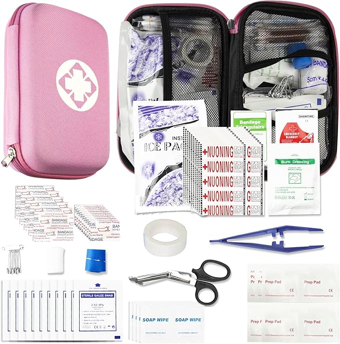 276PCS Small Travel First Aid Kit Supplies for Business, First Aid Emergency Set Backpacking Essentials Items Trauma Survival Kits for Outdoor Adventure, Pink AMORNING
