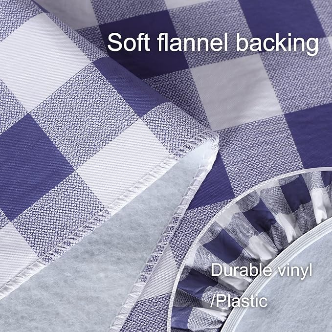 Fitable Checkered Picnic Table Cover Waterproof - 30"x72" - Vinyl Fitted Tablecloth with Flannel Backing Outdoor Tablecloth for Camping, Travel, Holiday, Party, Folding Table, Navy