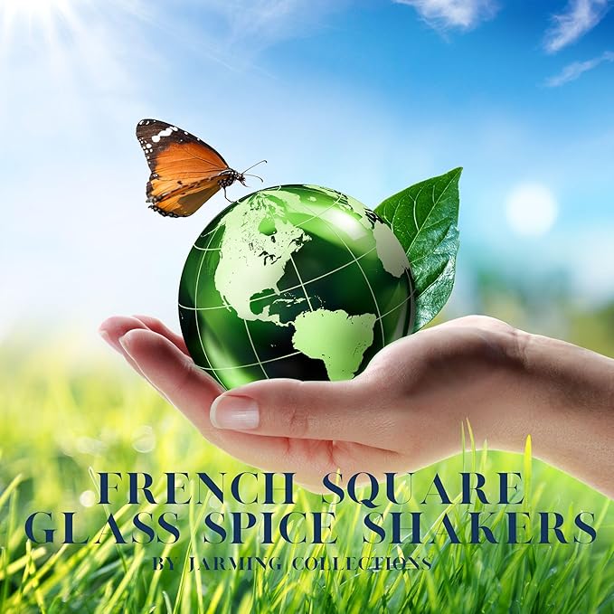 JARMING COLLECTIONS Glass Spice Jars with Shaker Lids - Spice Jars 8oz for Food Storage, Spice Containers for Kitchen Organization and Storage, Glass Organizing Bottles (French Square 8oz Blackx3)