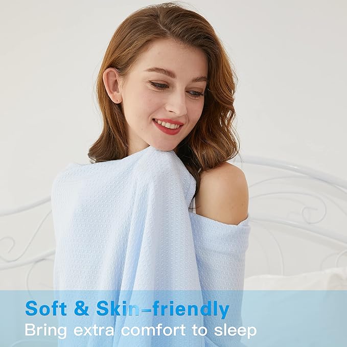 AmyHomie Cooling Blanket King Size, 100% Rayon Derived from Bamboo, Cool Summer Blanket for Hot Sleepers, Soft Comfy Lightweight Blankets for All Seasons(Blue, 90×108in)