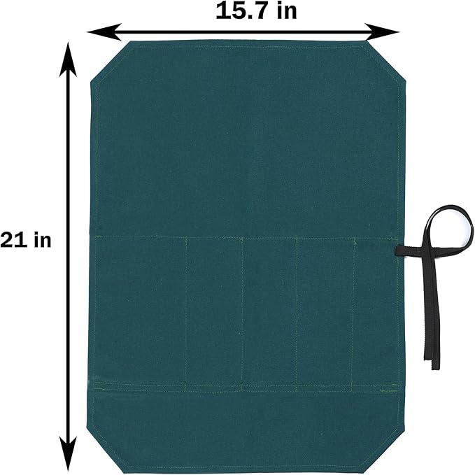 Kaaltisy Chef Knife Roll Bag, Heavy Duty 16oz Waxed Canvas Knife Storage Case, Knife Carrier Roll with Cut Resistant Fabric, 5 Slots Knife Bag with Tie Rope - Dark Green