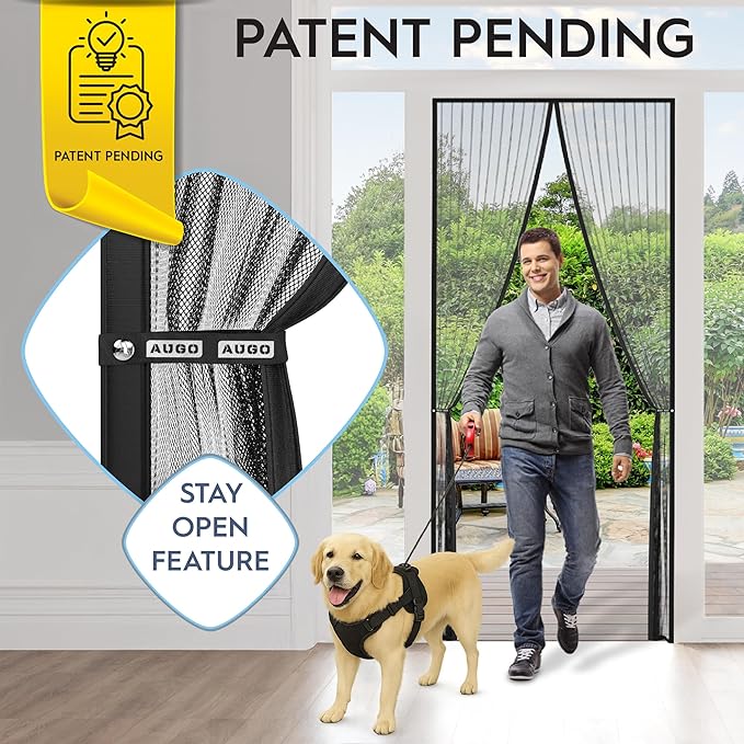 AUGO Magnetic Screen Door - Self Sealing, Heavy Duty, Hands Free Mesh Partition Keeps Bugs Out - Pet and Kid Friendly - Patent Pending Keep Open Feature - 38 Inch x 83 Inch