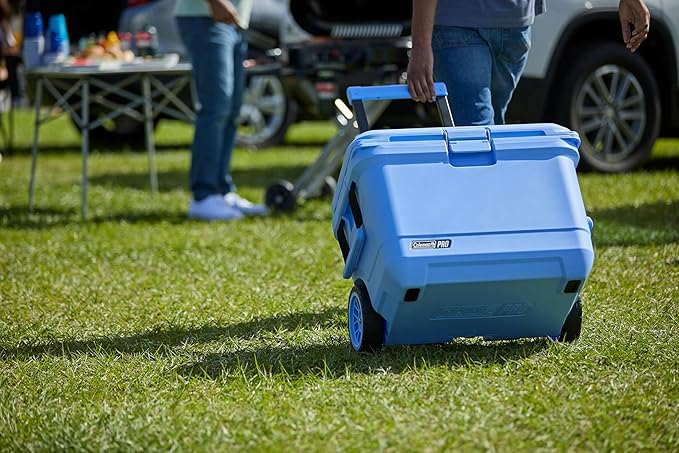 Coleman Pro Heavy-Duty 55qt Wheeled Ultra-Light Premium Hard Cooler, Extra-Thick Insulation Keeps Ice up to 5 Days, 92-Can Capacity, Heavy-Duty Wheels