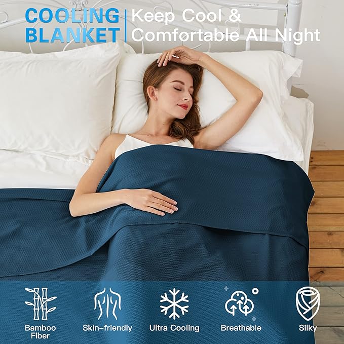 AmyHomie Cooling Blanket Queen Size, 100% Rayon Derived from Bamboo, Cool Summer Blanket for Hot Sleepers, Soft Comfy Lightweight Blankets for All Seasons(Navy, 90×90in)