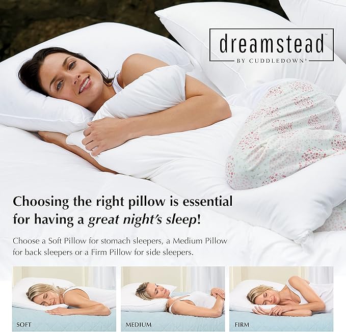Cuddledown Dreamstead Premium Sleeping Pillow| European White Goose Down | 700 Fill Power | 300 Thread Count 100% Cotton Shell | Windowpane Weave | Hypoallergenic | Handcrafted | Standard – Firm