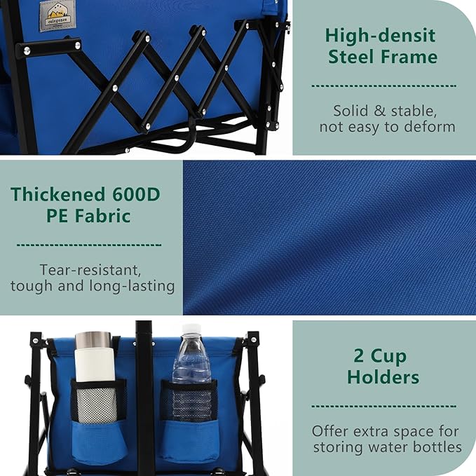 Folding Wagon Cart with Wheels and Tailgate, 330 lbs 120 l Capacity, Adjustable Handle, Portable Collapsible Utility Wagon Cart for Groceries, Outdoor Camping, Shopping, Garden (Blue)