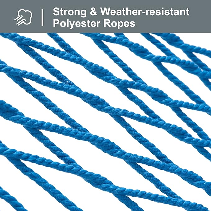 SUNCREAT Polyester Rope Hammock with Bamboo Spreader Bar, Carrying Bag, 450 lbs Capacity, Two Person Hammock with Tree Hooks, Blue