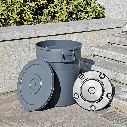 32 Gallon Outdoor Trash Can with Lid and Wheels, Removable Wheels and Sturdy Handle Outdoor Trash Can for Outdoors, Hospitals, Garages, Backyards and Yards (Grey)