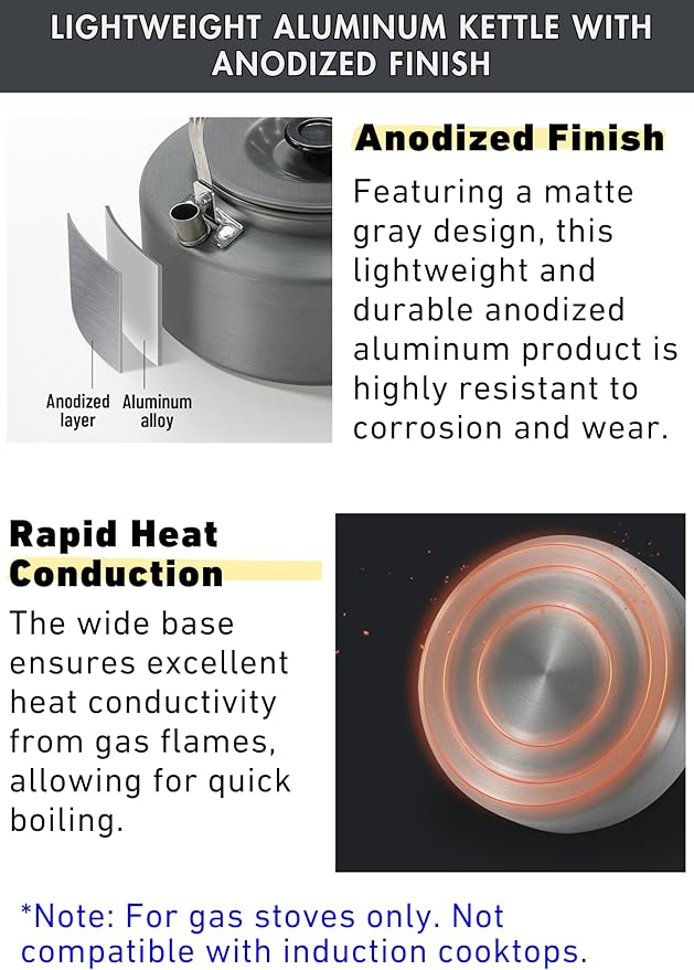 CAMPINGMOON Camping Kettle 1.5L Portable Ultra-Light Coffee Tea Pot S1500