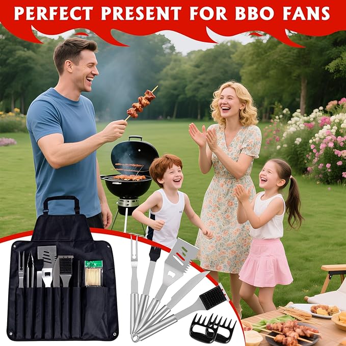 Supernal 110PCS Large Grilling Accessories,BBQ Accessories Heavy Duty Stainless Steel BBQ Grill Tools Set-Spatula,Tongs,Cleaning Brush & Meat Claws for Grills Outdoor Cooking,Gifts for Men Dad