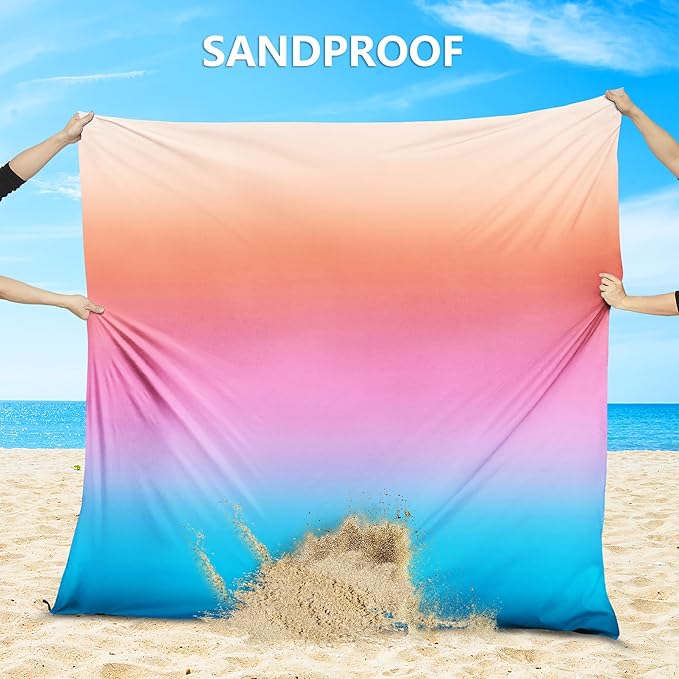 Beach Blanket Waterproof Sandproof Beach Mat 79" X 83"/10'x9'for 2-8 Adults Quick Drying Outdoor Picnic Mat Beach Accessories for Travel, Camping, Hiking