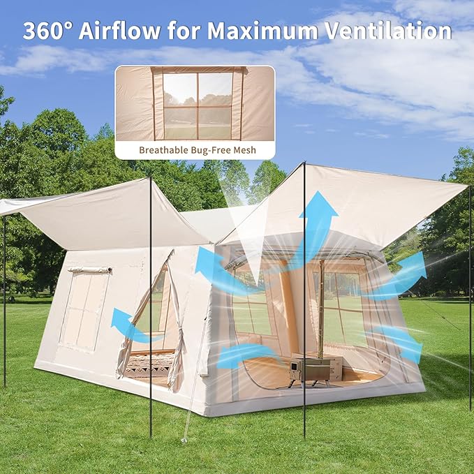 ABORON 2/6/8 Person Inflatable Camping Tent, Easy Setup Blow Up Tent with Hand Pump, PU3000mm Waterproof & Breathable 4 Season Glamping Tent for Outdoor Camping