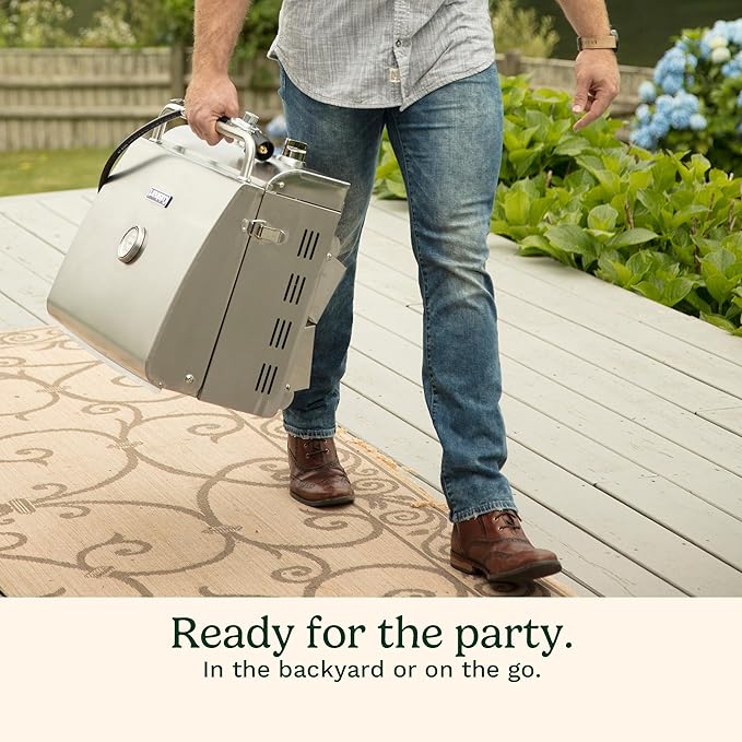 Cuisinart Chef's Style Tabletop Portable Propane Gas Grill, 20,000 BTU Stainless Steel 2-Burner Outdoor BBQ Grill for Camping, Tailgates, BBQ, Hassle-Free Setup