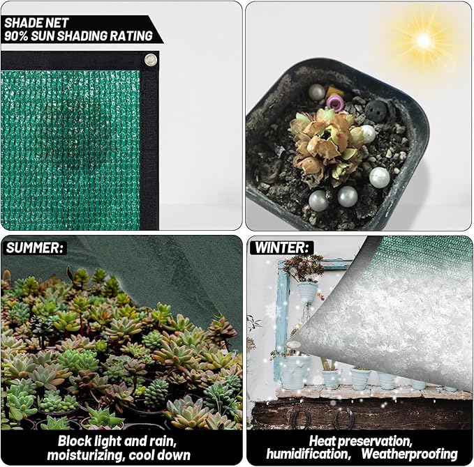 Cool Area 90% Sun Shade Cloth Mesh Tarp with Grommets for Plant Cover 8x10ft Patio Canopy Garden Pergola Blackhouse Car Barn Kennel Green