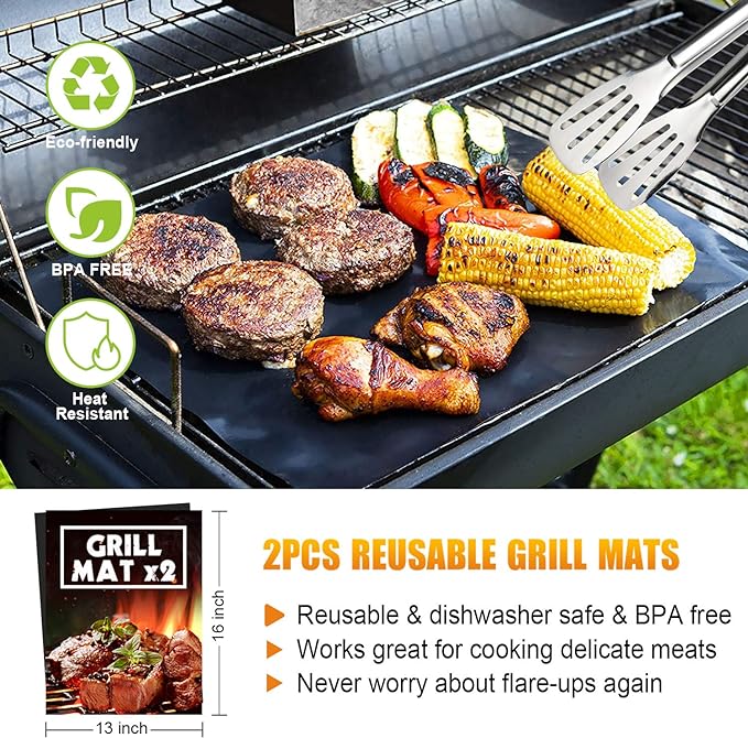 BBQ Grill Accessories Set, 38Pcs Stainless Steel Grill Tools Grilling Accessories with Aluminum Case, Thermometer, Grill Mats for Camping/Backyard Barbecue, Grill Utensils Set for Men Women