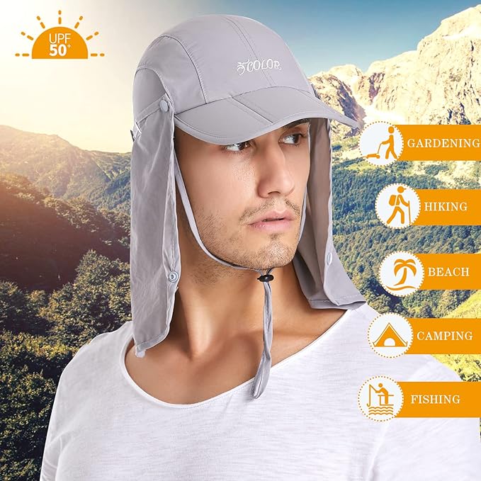 icolor Sun Hats for Men Women with Neck Flap,Foldable Sun Cap Fishing Sun Hats,UPF50+ Sun Protection Ponytail Hats