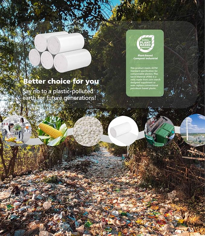 1.2 Gallon Compostable Trash Bags, Small Trash Bags for bathroom office kitchen, Strong Small Garbage Bags fit 4.5-5 Liter Trash Can,1 Gallon-1.5 Gallon,White Compost Bags