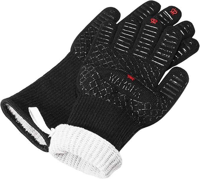 Long Heat Resistant BBQ Gloves - 1472°F Heat Proof Internal Cotton Lining, Non-Slip Silicone Grilling Gloves for Meat Handling, Barbeque, Cooking, XL Oven Gloves with Long Sleeve