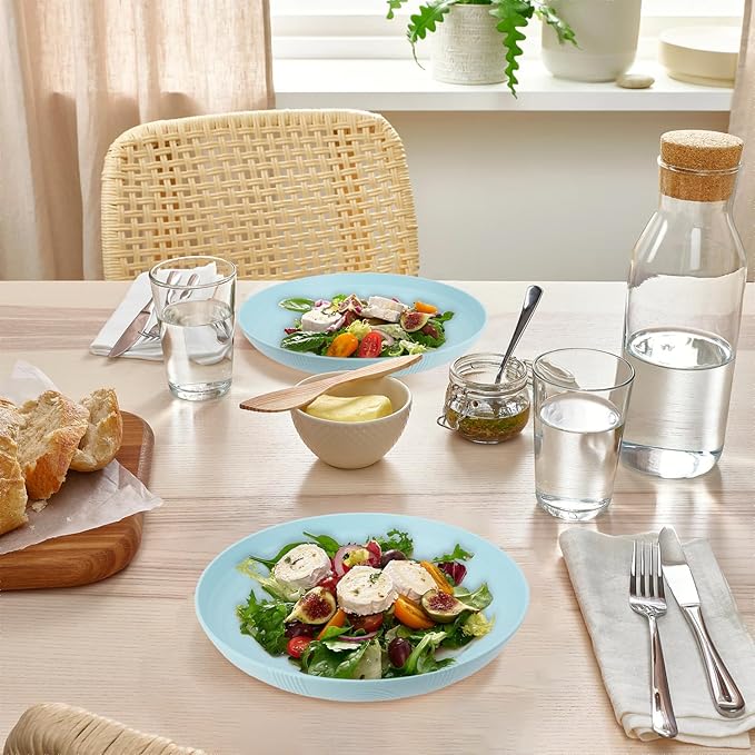 Homienly Wheat Straw Plates, Salad Plates 10 inch Set of 8, Reusable Plates for Kitchen, Kids, Camping, Picnic, Party, Microwave and Dishwasher Safe Plate Set for Kids - Light Blue