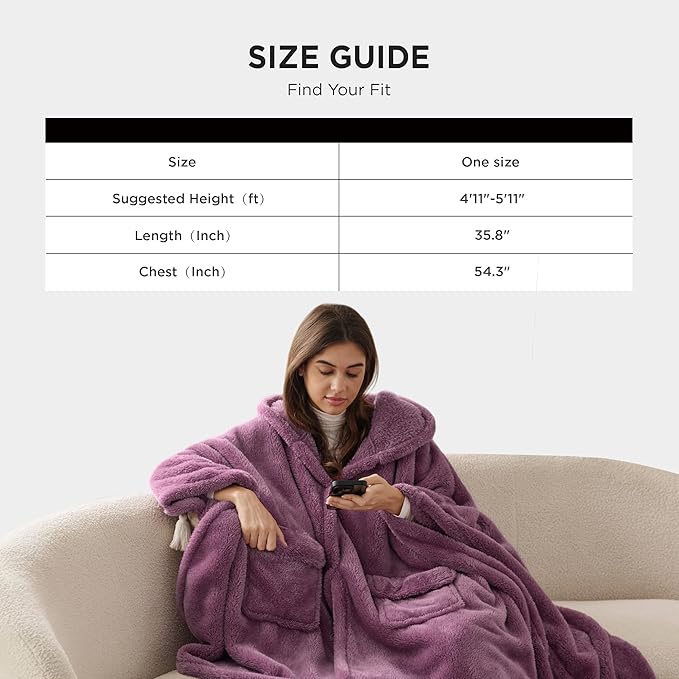 Bedsure Blanket Poncho for Women, Hooded Wearable Fleece Blanket for Adult, Winter Poncho Shawl Wrap Cape as Gifts for Mom