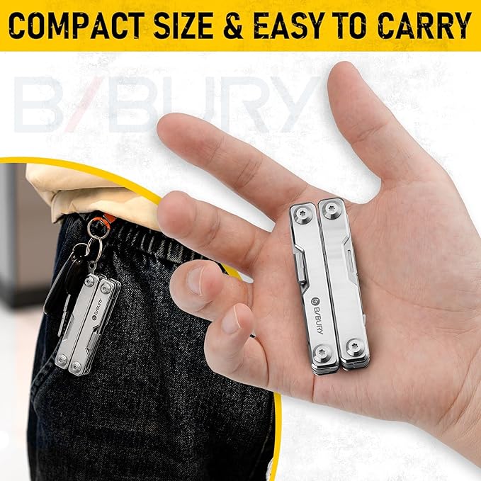 BIBURY Mini Multitool BI2052A, 8 in 1 Keychain EDC Scissors w/Window Breaker, Seat Belt Cutter, Bottle Opener for Outdoor Survival, Mini Multi Tool Cool Gadget TSA Approved, Gifts for Men and Women