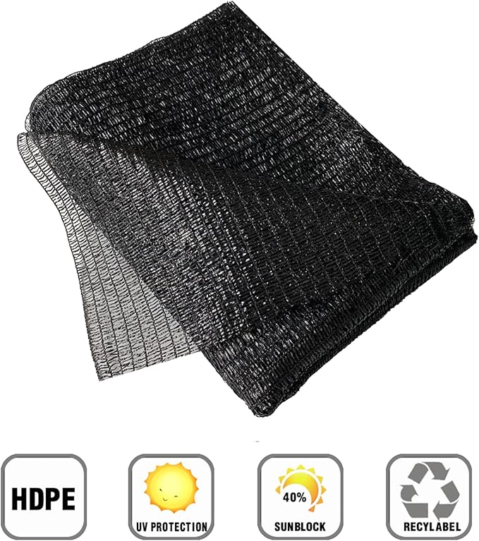 Garden Expert 10 x 20 FT Black Shade Cloth, 50% Mesh Tarp UV Resistant Net, Garden Sun Shade Netting for Plant Cover, Greenhouse, Patio, Tomatoes, Chicken Coop, Barn Kennels