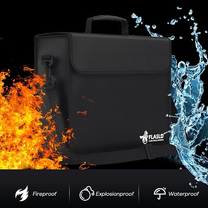 FLASLD Fireproof Document Bags, 15x12x5” Large Fireproof & Water Resistant Bag, Holder Home Office Portable Filing Storage for Valuables, Fireproof Folder FireSafe Box for Cash, Passport