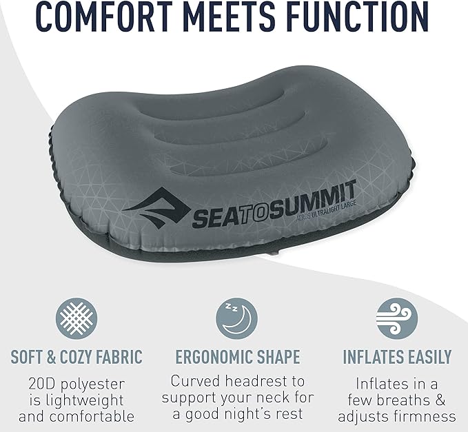 Sea to Summit Aeros Ultralight Inflatable Camping and Travel Pillow, Regular (14.2 x 10.2) Grey