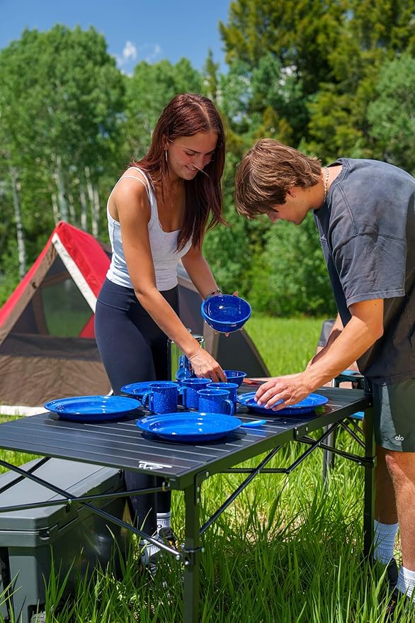 Heavy-Duty Roll-Top Table for Camping - Portable Aluminum-Top Folding Table with Steel Frame by Caddis Sports (Medium)