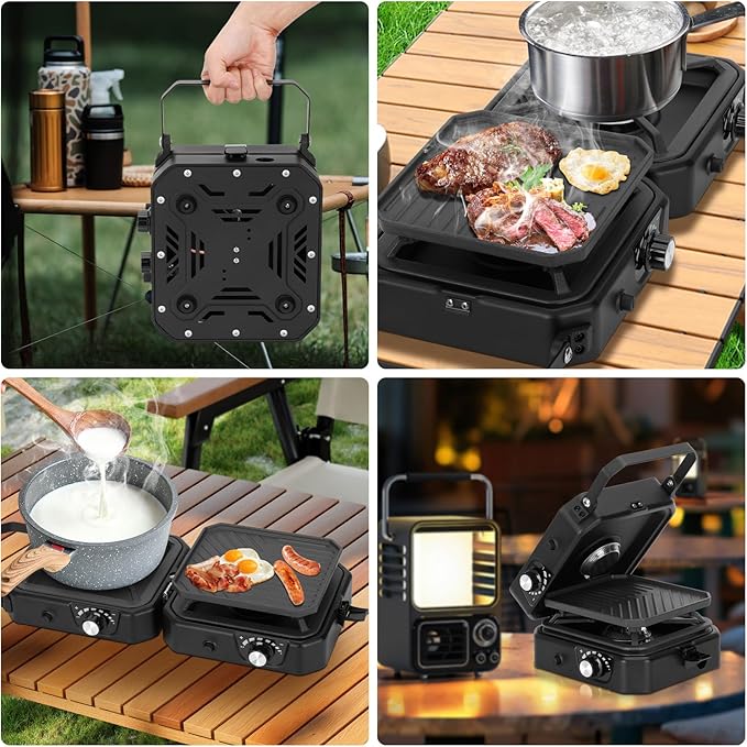 2 Burner Propane Stove Compatible with Propane Cylinders,2 Burner Camp Stove with Griddle and 16000 BTU Adjustable Burners,Portable Camping Stove Propane with Carry Bag and Handle for Camping (Black)