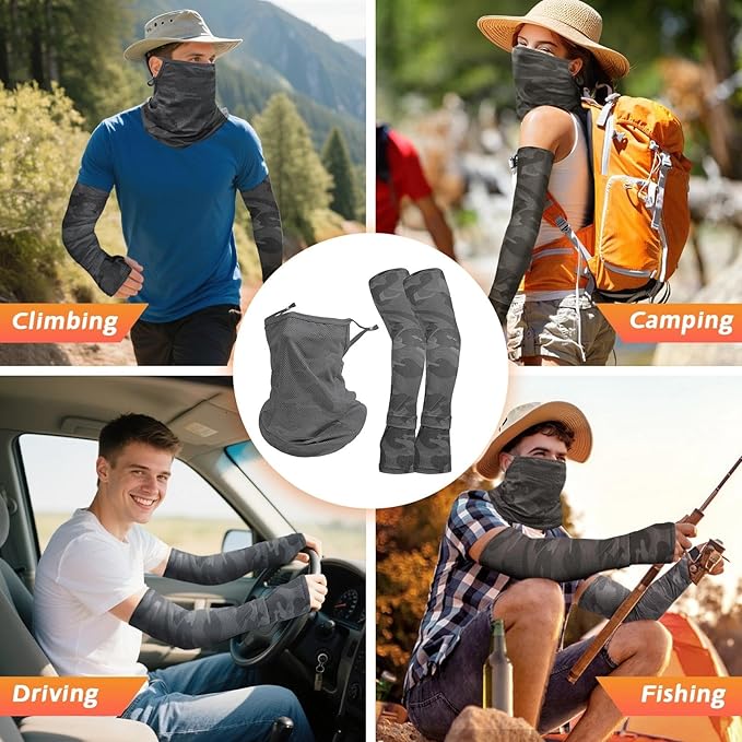 Grey UV Sun Protection Arm Sleeves for Men Women Teenager, Fishing Cycling Driving Ice Silk Cooling Arm Sleeves