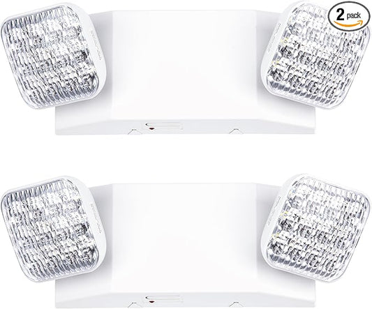 GRUENLICH LED Commercial Emergency Light with Dual Head and Backup Battery, US Standard, AC 120-277V, Hardwired Emergency Light Fixtures for Business Office Power Outages, 2-Pack