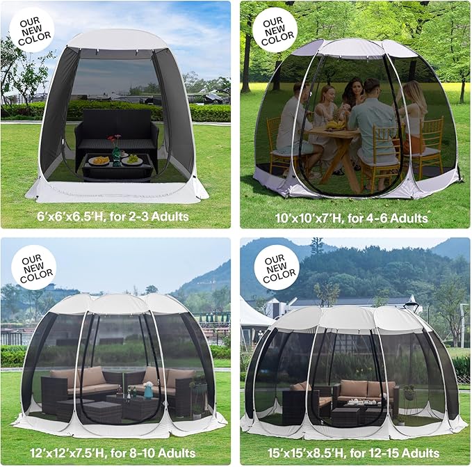 Alvantor Screen House Gazebo, 6-10-15 Person Pop Up Igloo Screened Canopy Tent with Mosquito Netting Sides, Instant UV Resistant Sun Shelter for Garden, Patio, Backyard