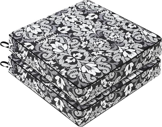 Favoyard Outdoor Chair Cushion 19 x 19 x 3 In Waterproof Pattern Fade Resistant Cushions for Patio Furniture with Removable Cover Attach Straps 28D Foam Insert Cushions Pads for Seat Sofa Couch 2 Pack