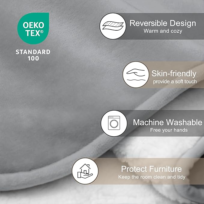 gogobunny Dog Blanket, Waterproof Reversible Sherpa Fleece Throw Blanket, Furniture Cover for Bed, Couch, Sofa Protection from Liquid Pee and Pet Fur of Puppy, Cat (Grey, 30x70 inches)