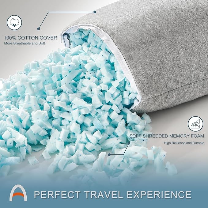 ACCURATEX Camping Pillow-100% Cotton Breathable Cover,Shredded Memory Foam Compressible Travel Pillow,Camping&Travel Accessories-Small Backpacking Pillow Camping Essentials for Sleeping