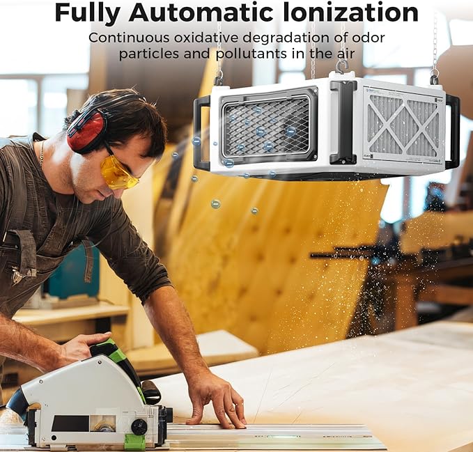 ALORAIR 2 Stage 270° Intake (580/780CFM) Air Filtration Systems Woodworking Built-In Ionizer with Remote Control & Strong Vortex Fan, Hanging Mode for Works Shop, Shop Dust Collectors, Purecare 780IG