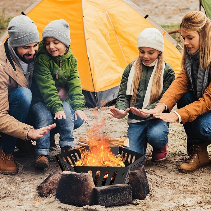 24-inch Fire Pit, Outdoor Portable Wood-Burning Fire Pit Log Stove Fireplace for Camping, Backyard, Garden Picnic Patio and Beach. Comes with A Carry Bag