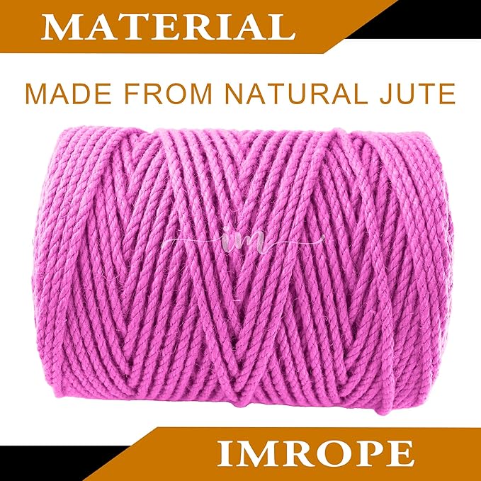 4mm x 500 Feet Pink Jute Rope, Twine for Gardening Tomato Climbing Plant Tie Floristry Crafts Gift Wrapping Packing Decor