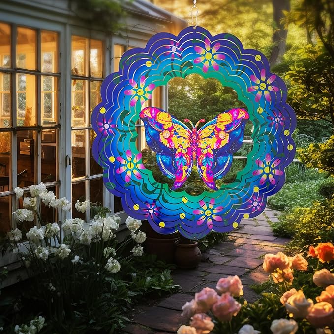 Butterfly Large Metal Wind Spinners - Butterfly Gifts for Women Mom Grandma Wife,15 inch Hanging Wind Spinner for Outdoor & Indoor Decorations,Wind Spinner for Christmas Ornament Gifts