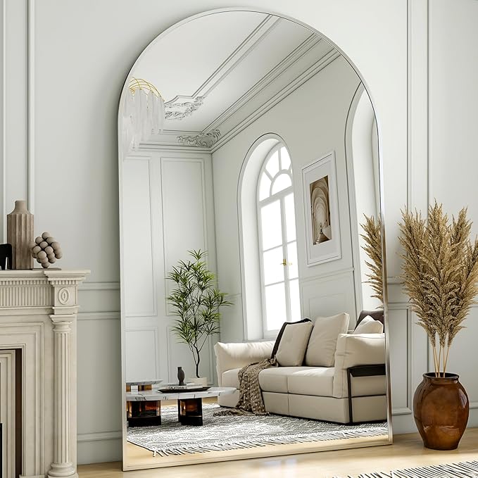 41"x81" Extra Large Arched Full Length Mirror - Leaning Mirror Arch Wall-Mounted Mirrors - Aluminum Alloy Frame Modern Simple Home Decor - for Living Room Bedroom Cloakroom