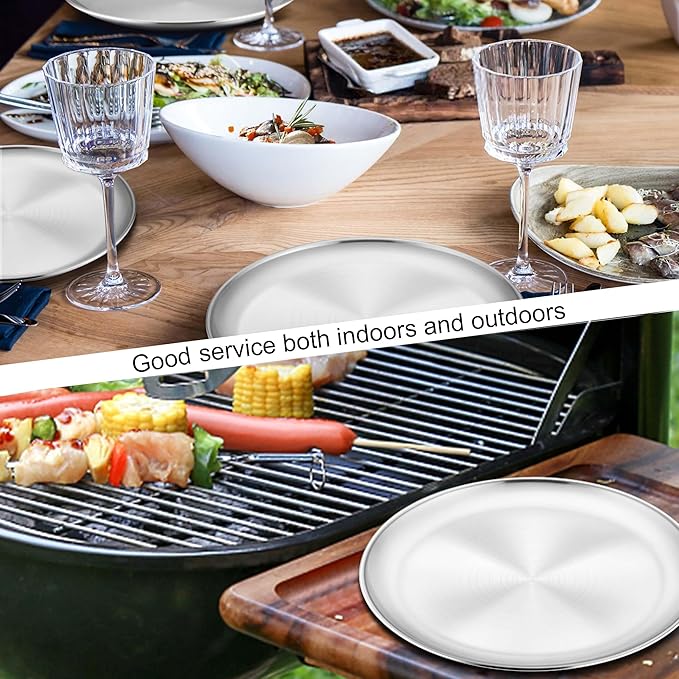 Homikit 6 Pack Stainless Steel Plates, Metal Kids Toddler Dinner Plate Set Non Toxic, 9 Inch Round Camping Plates for Serving Dishes Dessert Salad, Unbreakable & Reusable, Dishwasher Safe