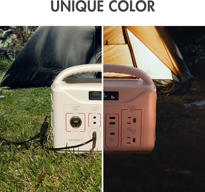 Tenergy T320 Portable Power Station, 300Wh Battery, 110V/200W (Surge 400W) Two Pure Sine Wave AC outputs, USB type C PD 45W, Mobile Power for Outdoors, RV, Hunting, Emergency Backup, Sandy Coral