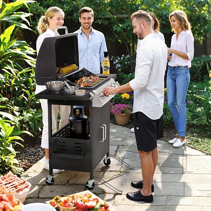 4-Burner Propane Gas Grill with Wheels, 40,000 BTU Stainless Steel BBQ Grill for Backyard, Outdoor Cooking - Foldable Side Tables, Spice Rack & Easy Assembly