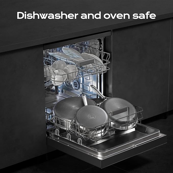 12in Nonstick Frying Pan - Stainless Steel Skillet, Dishwasher & Oven Safe, Compatible with Induction & Gas Stoves, Non-Toxic & Easy to Clean