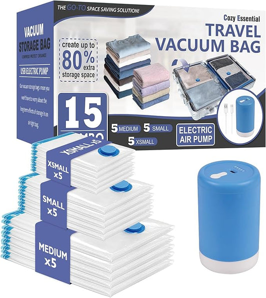 15 Pack Space Saver Storage Bags with Electric Air Pump