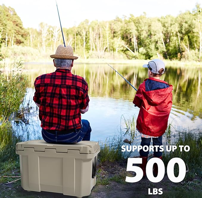 Hard Cooler, Insulated Ice Chest Box Holds Ice for More Days, Portable Cooler with Handle, Cup Holders, Double Latches for Camping Drink, Beach, Picnic, Fishing, Boat, Barbecue