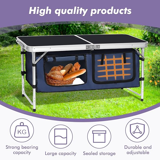 Camp Field Camping Folding Aluminum Table with Adjustable Legs for Outdoor Travel Beach, Backyards, BBQ, Party and Picnic Foldable Table