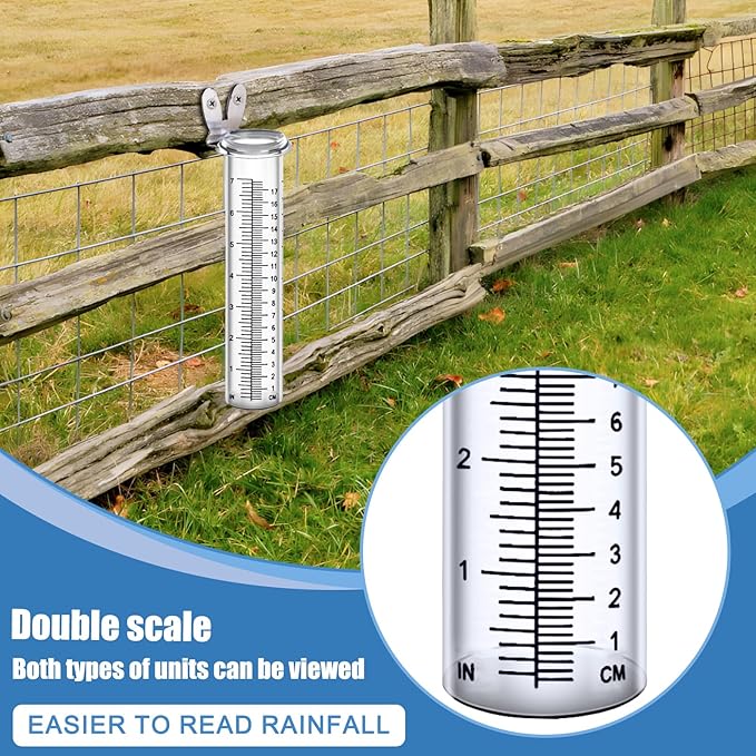 Accurate Rain Gauge Outdoor,7" Rain Gauges Outdoors Best Rated with Stainless Steel Rack Holder, Thickened Plastic Large Precise rain Measure Guage for Yard Fence Garden Farm Lawn