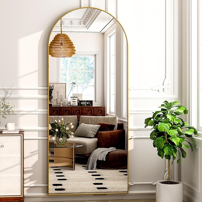 71"x30" Extra Large Arched Full Length Mirror - Leaning Mirror Arch Wall-Mounted Mirrors - Aluminum Alloy Frame Modern Simple Home Decor - for Living Room Bedroom Cloakroom, Gold